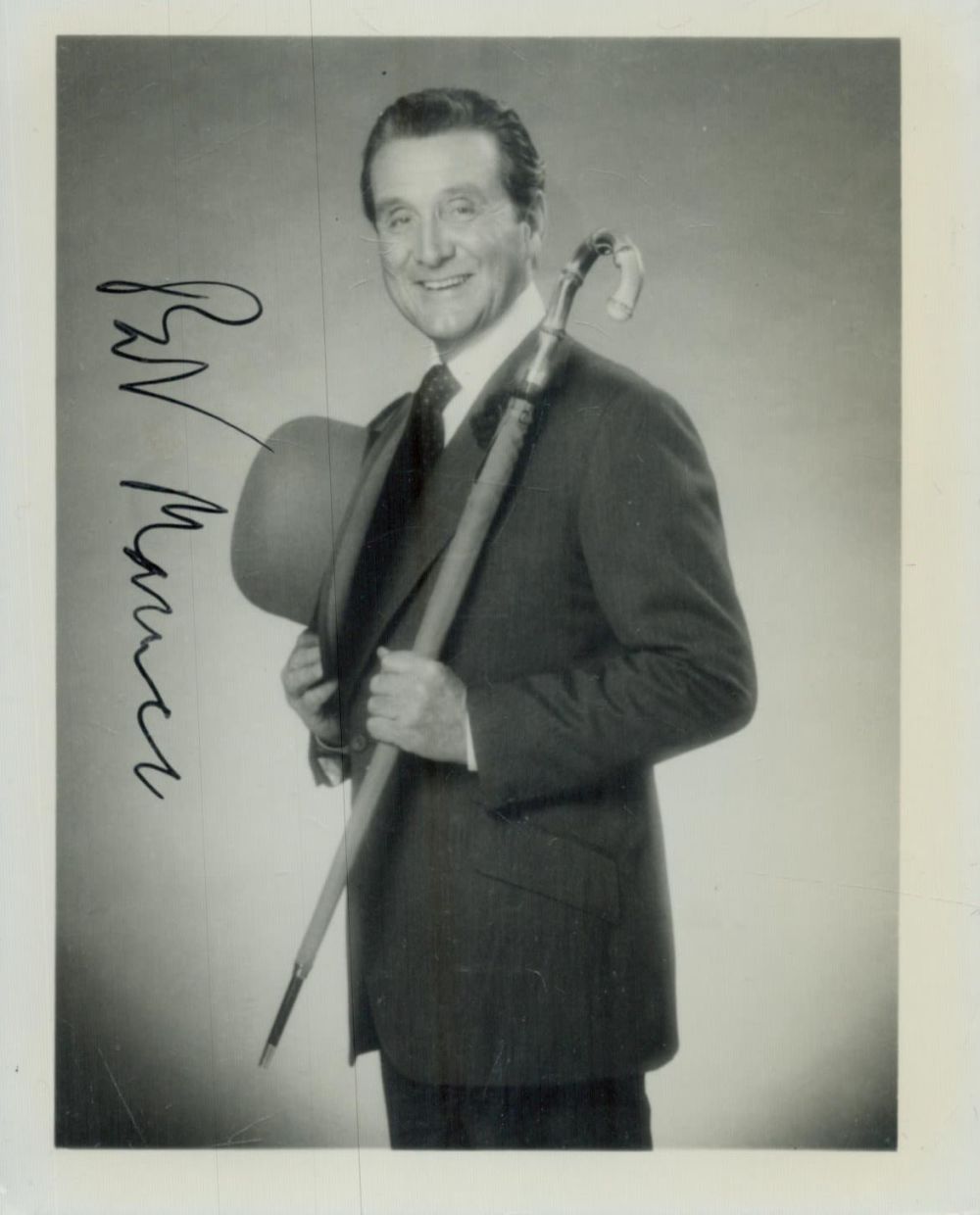 Lot 276: Patrick Macnee signed 5x4 inch black and white...