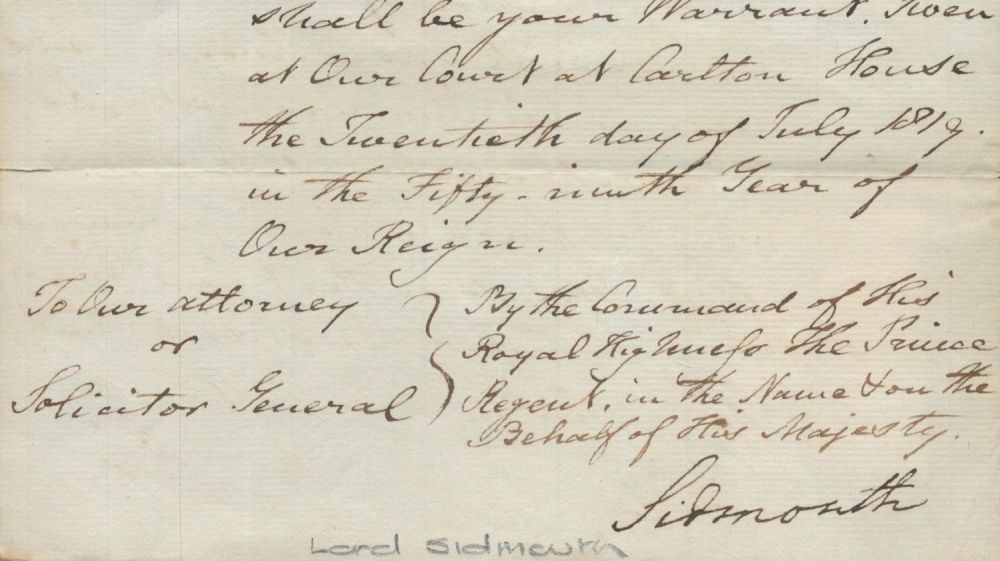 Lot 103: Lord Sidmouth - prime minister ALS. Good Condition....