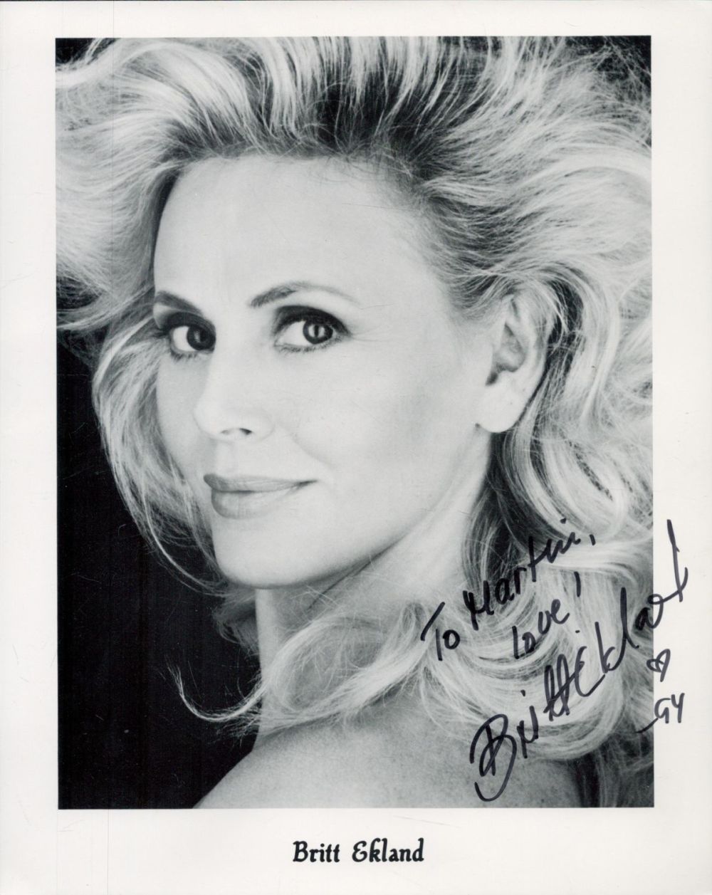 Lot 178: Britt Ekland signed 10x8 inch black and white...