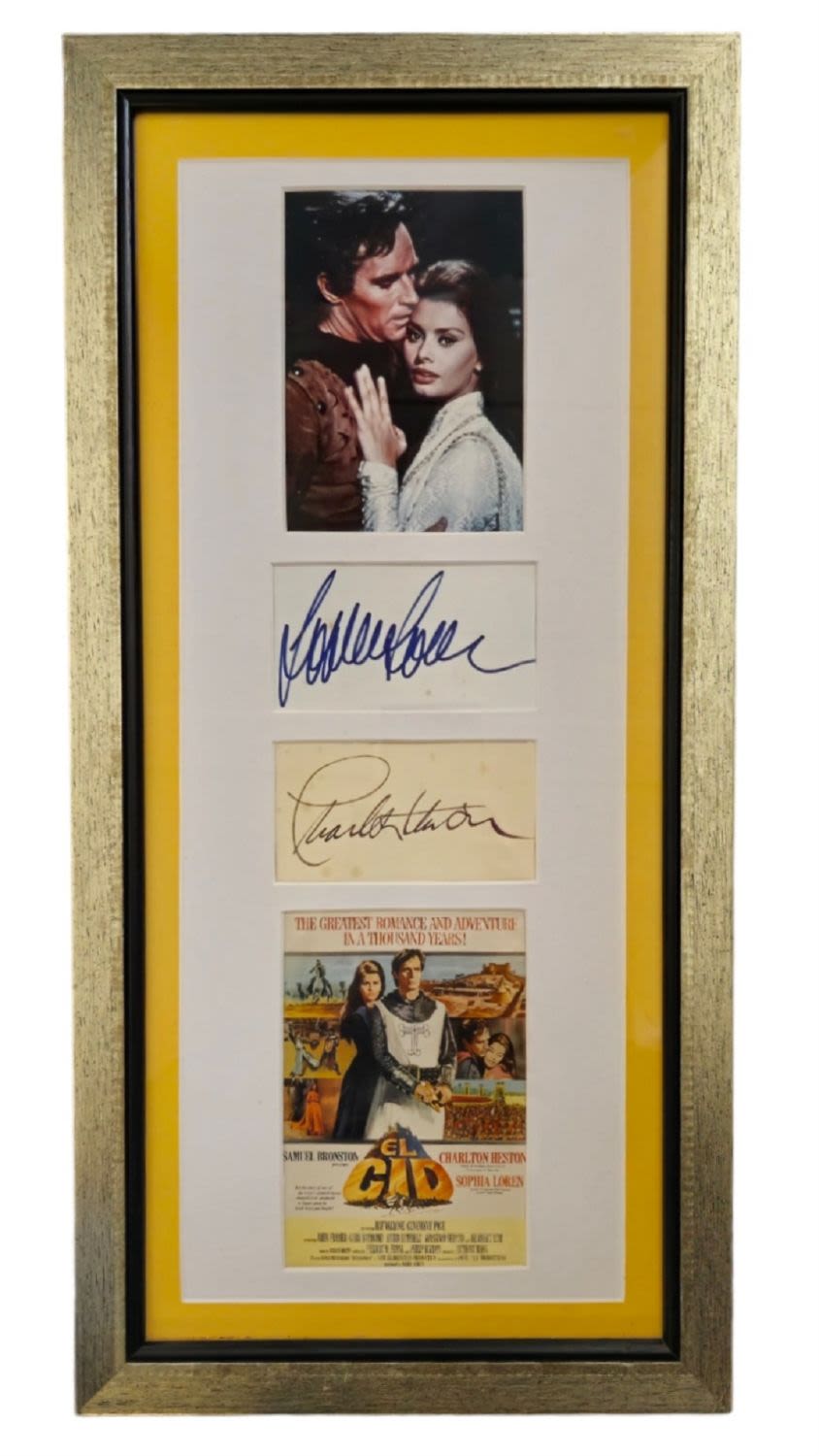 Lot 218: Sophia Loren and Charlton Heston signature piece including...