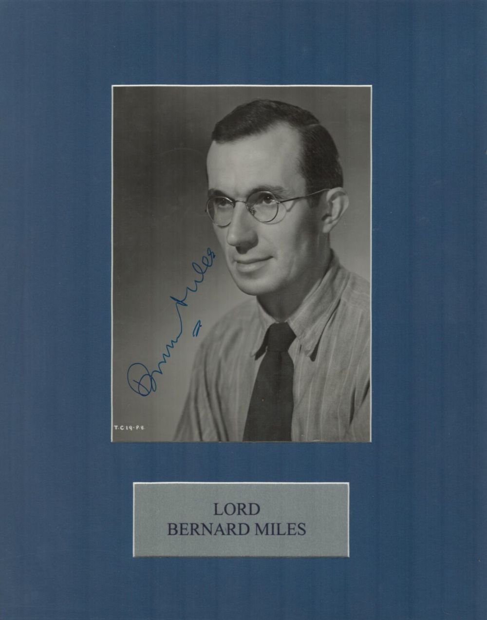 Lot 95: Lord Bernard Miles signed 14x11 inch mounted black...