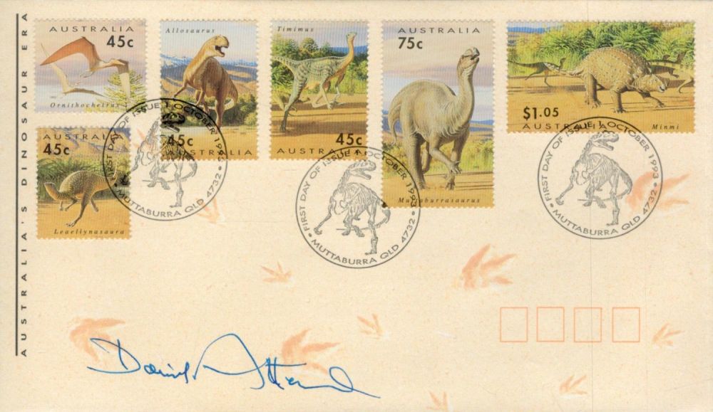 Lot 115: David Attenborough signed Australia 's Dinosaur Era FDC...