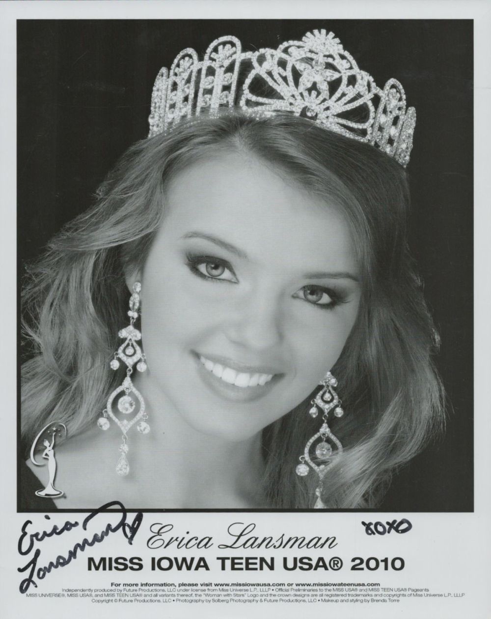 Lot 128: Erica Lansman signed 10x8 inch Miss Iowa Teen...