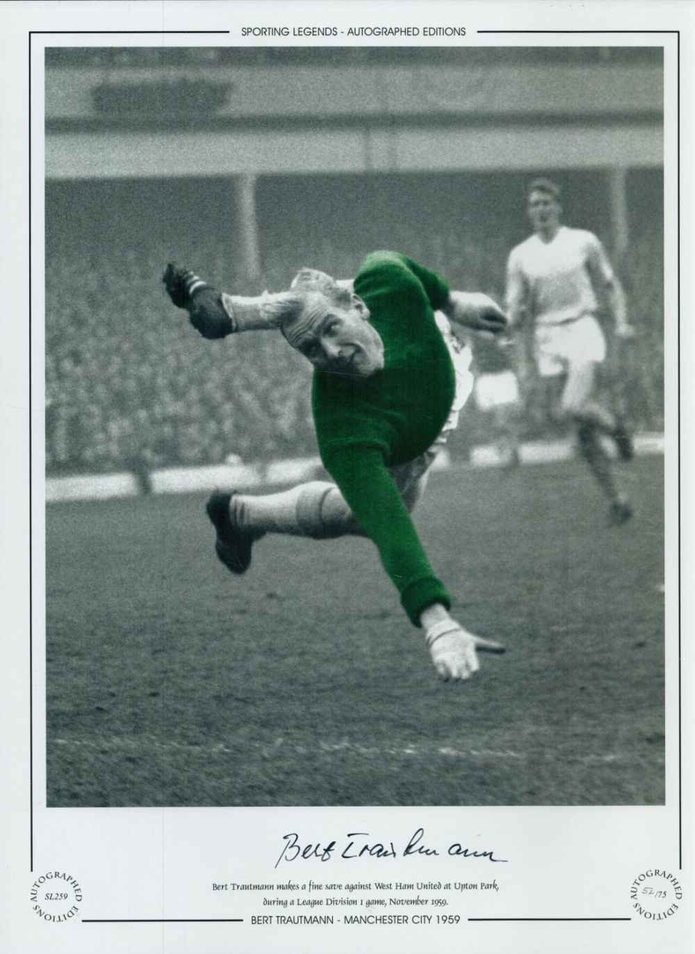 Lot 225: Autographed BERT TRAUTMANN 16 x 12 Limited Edition...