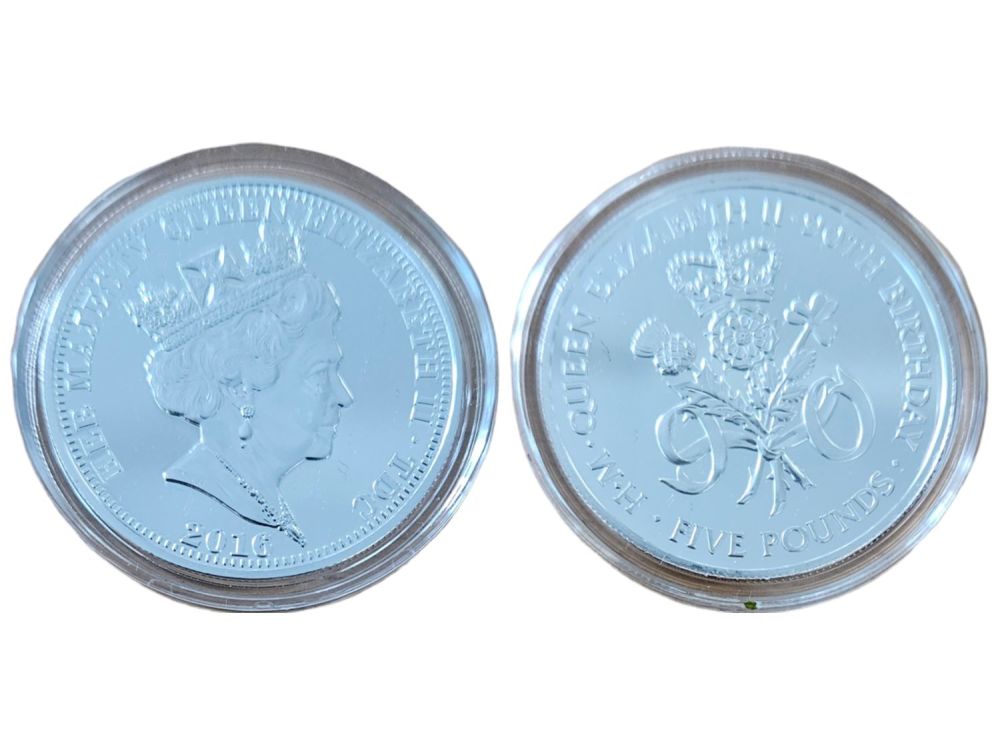 Lot 238: Queen Elizabeth 90th Birthday Five Pounds Coin. Silver...