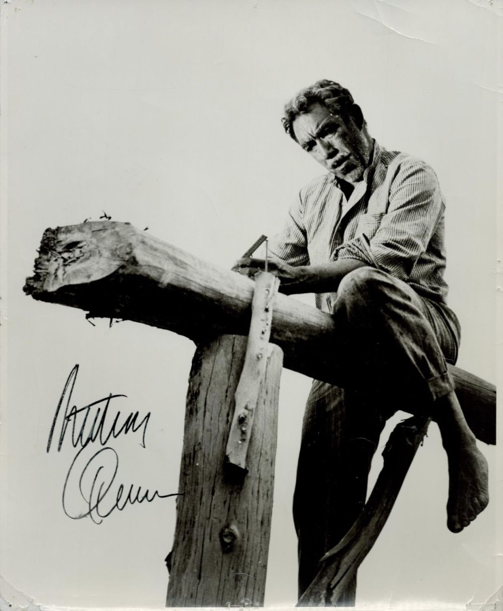 Lot 239: Anthony Quinn signed 10x8 inch black and white...