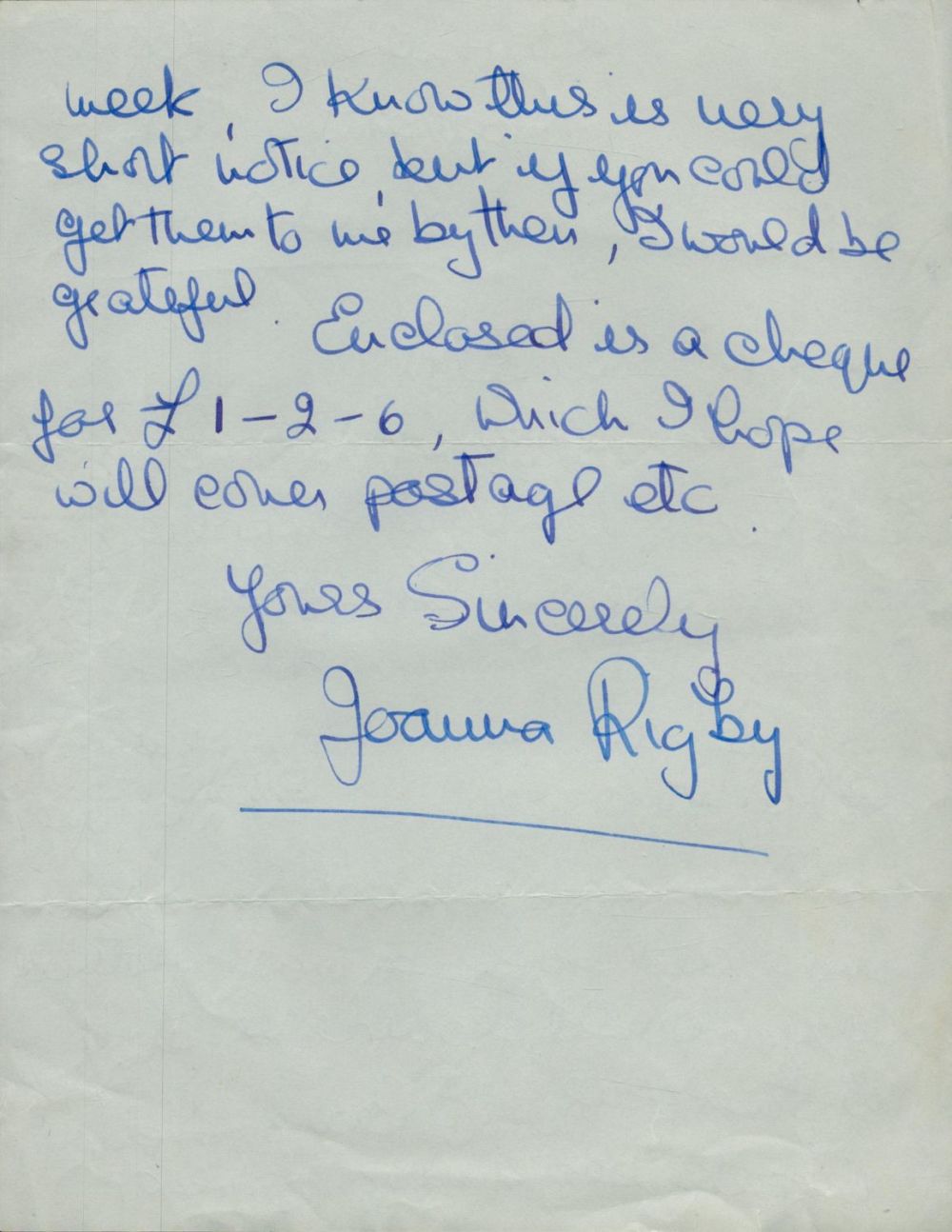 Lot 300: Joanna Rigby - vintage ALS dated Sept 14th...