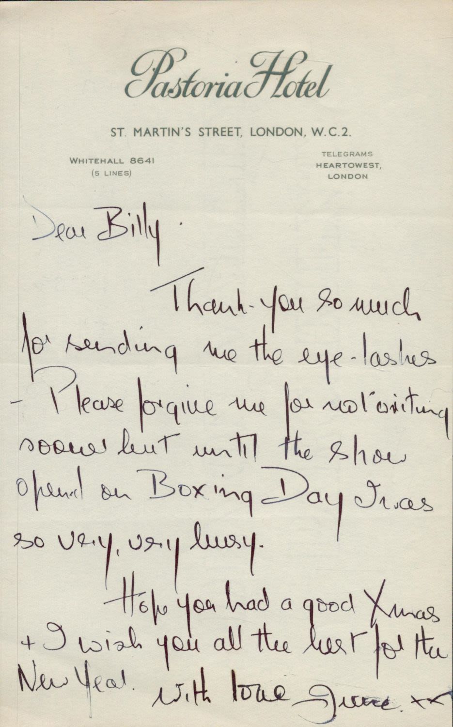 Lot 304: June Laverick - vintage undated ALS thanking Bill...