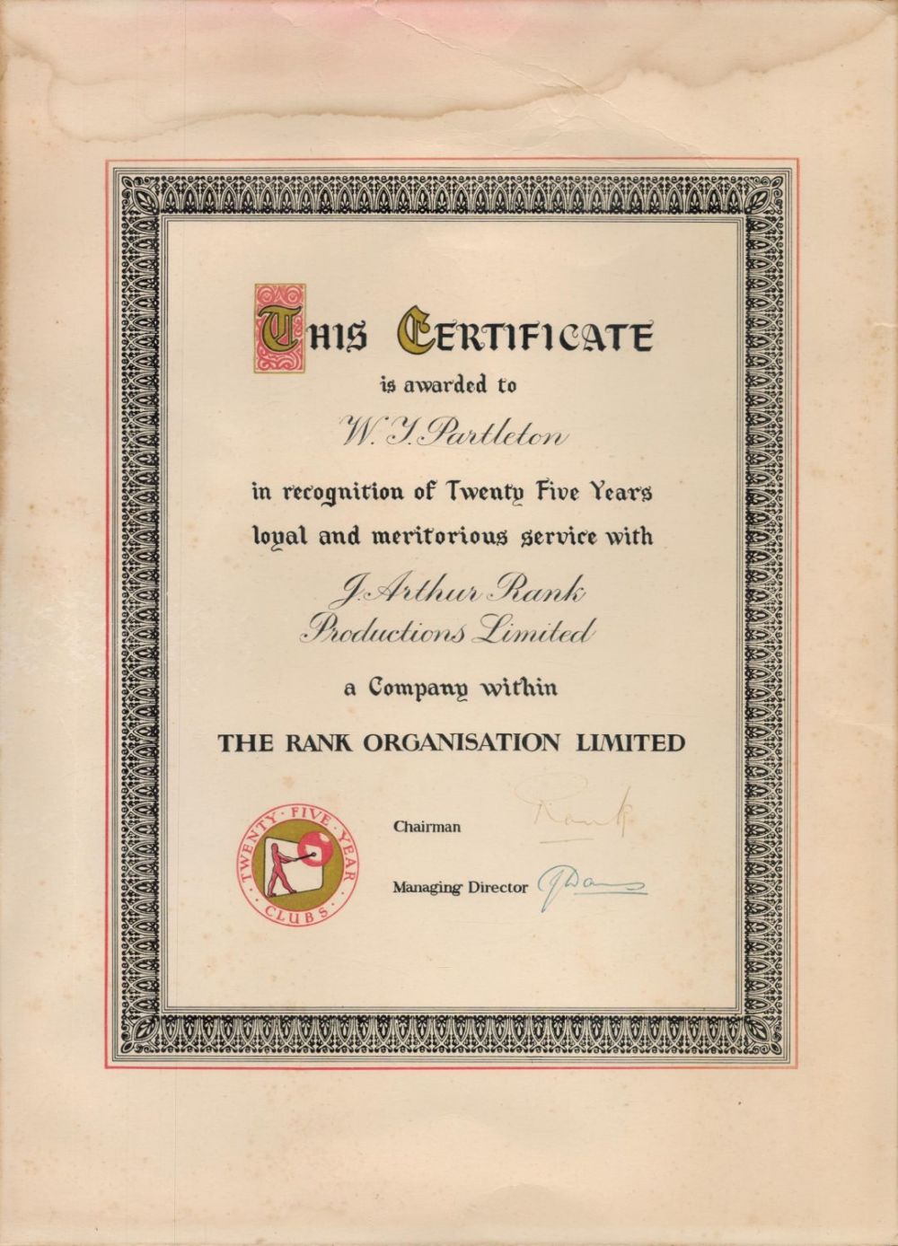 Lot 307: J Arthur Rank - a large (15"x11") and...