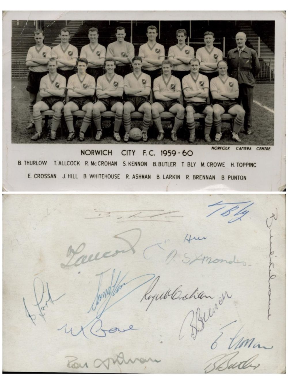 Lot 482: Football Norwich City 1959/60 multi signed 6x4 inch...