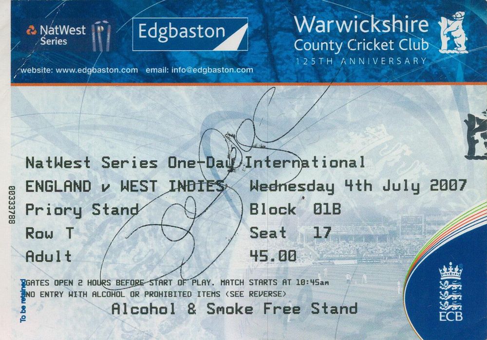 Lot 614: Paul Collingwood signed Cricket ticket. Good condition. All...