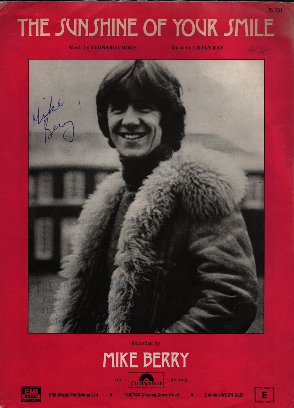 Lot 116: MIKE BERRY Singer signed vintage The Sunshine Of...