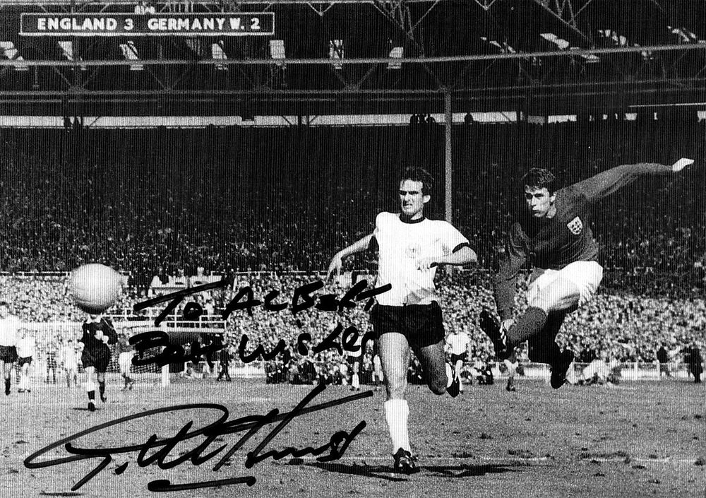 Lot 161: Geoff Hurst signed 8x6inch black and white photo....