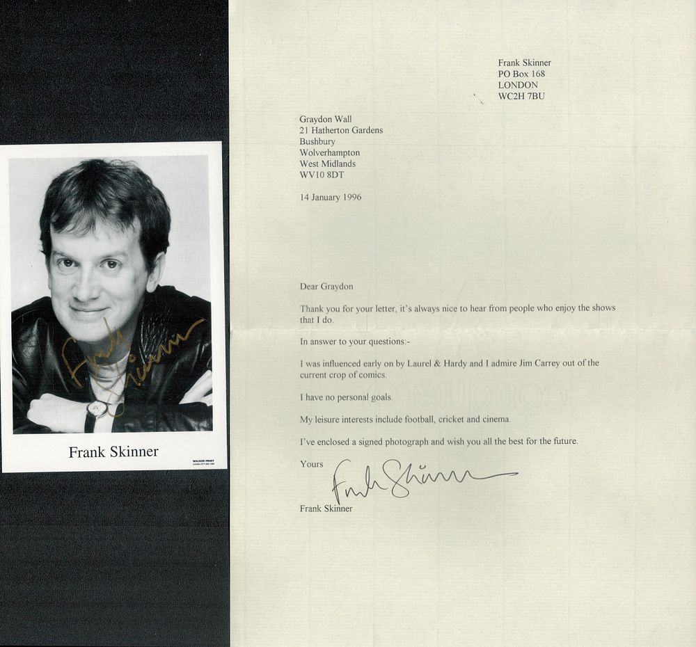 Lot 191: Frank Skinner signed 6x4 inch black and white...
