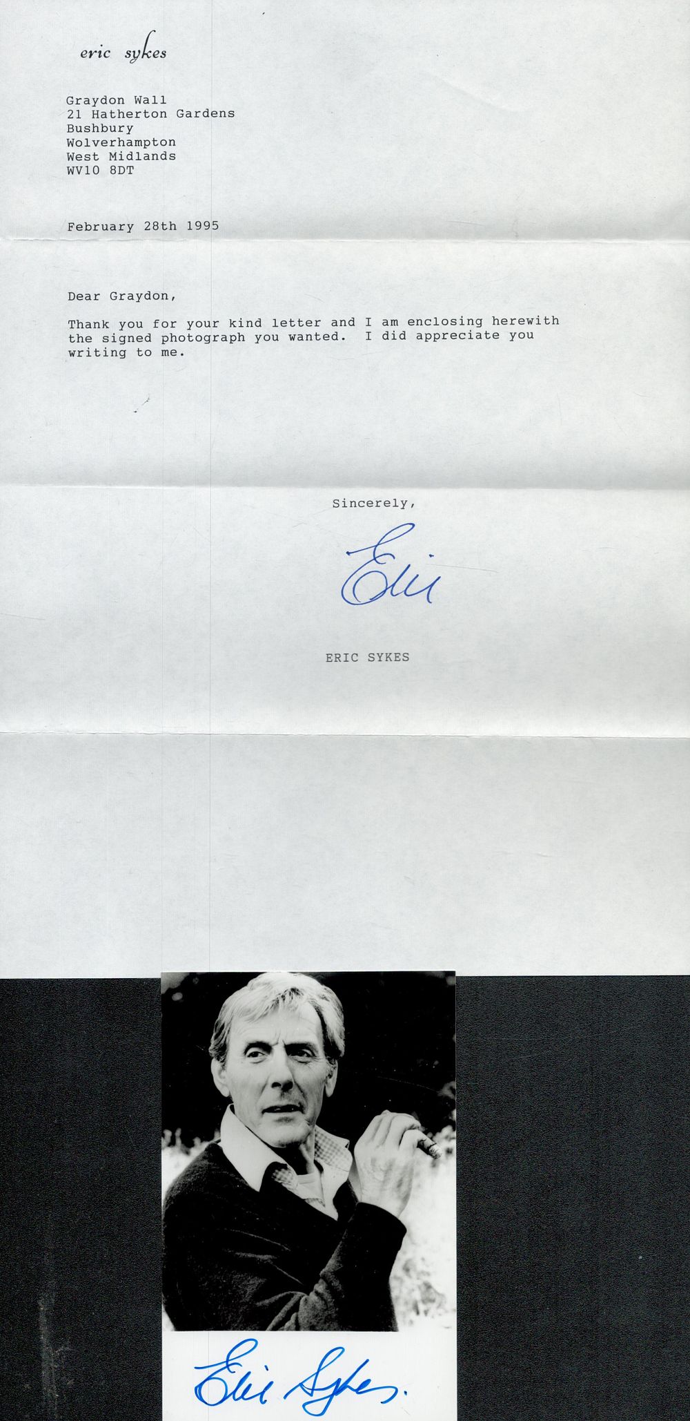 Lot 199: Eric Sykes signed 6x4 inch black and white...