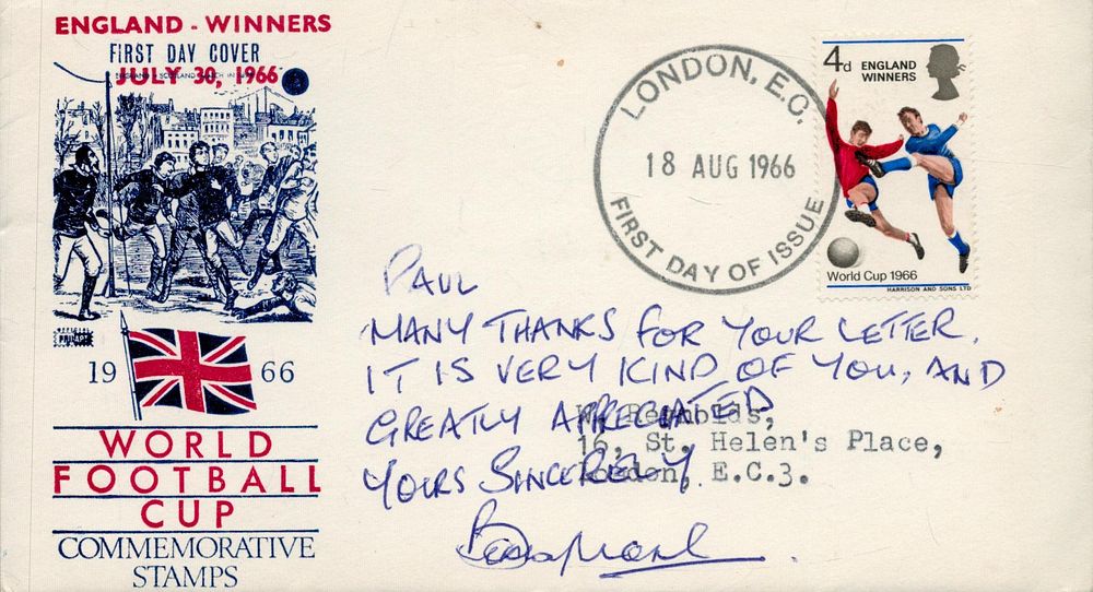 Lot 244: Bobby Moore signed England Winners July 30, 1966,...