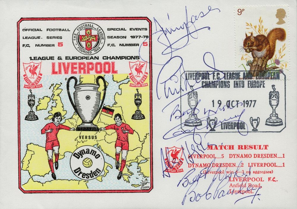 Lot 253: Liverpool Legends multi signed Liverpool v Dynamo Dresden...
