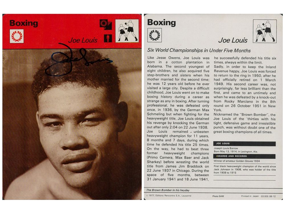Lot 258: Boxing Joe Louis signed 7x5 inch black and...