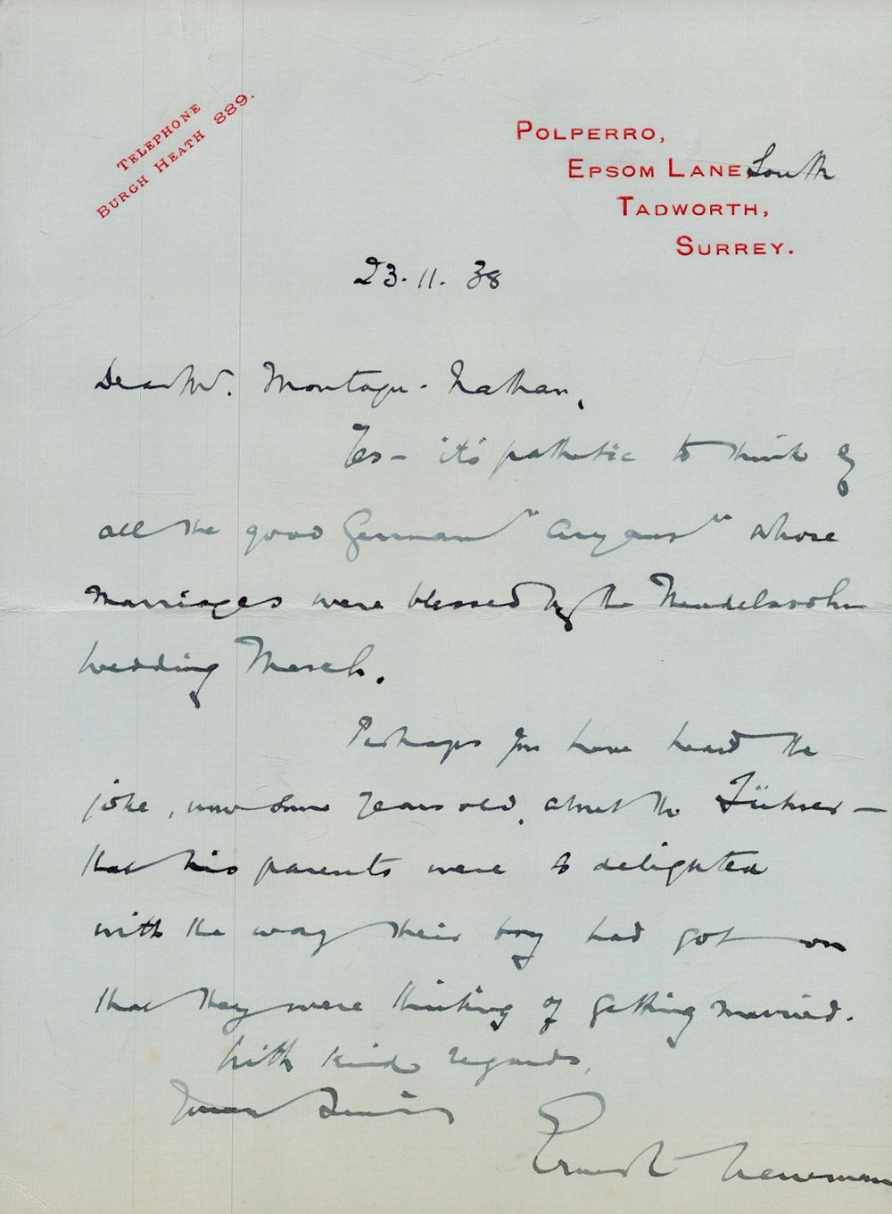 Lot 608: Ernest Newman music critic ALS dated 23 11...