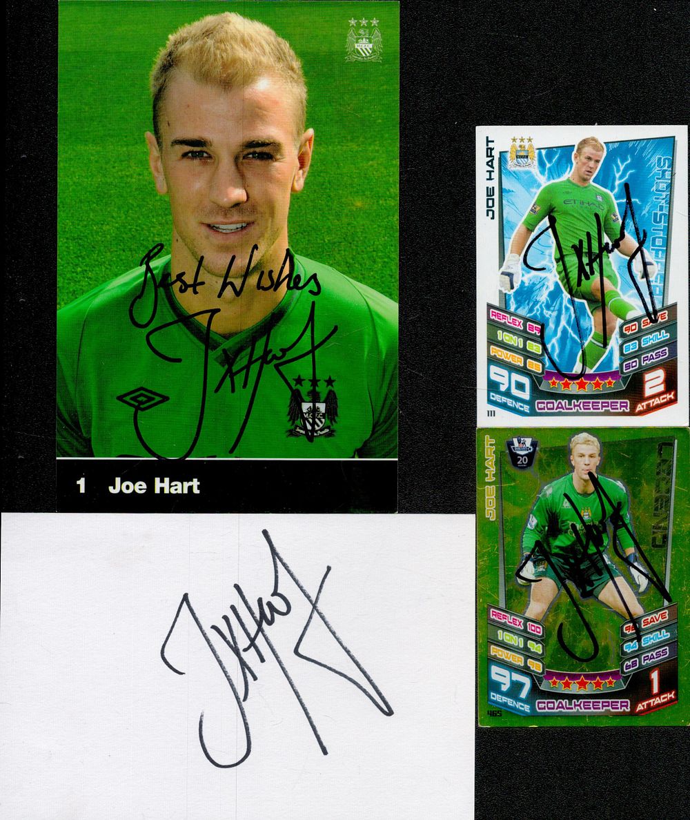 Lot 614: Joe Hart signature collection. Includes 2 trading cards,...