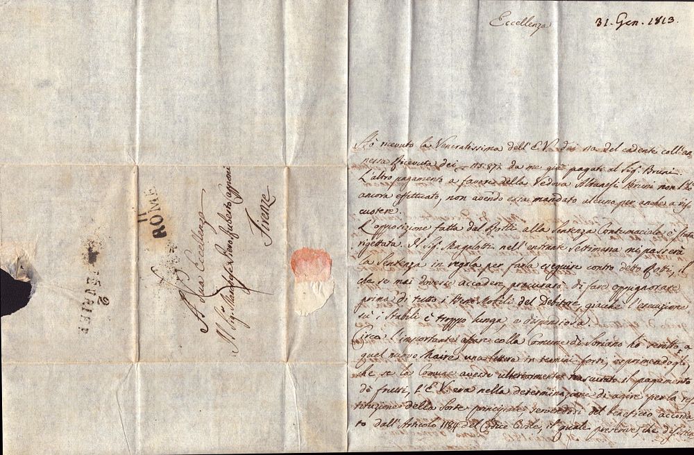 Lot 623: Vintage Italian Handwritten Early Letter from 1813. Rome...