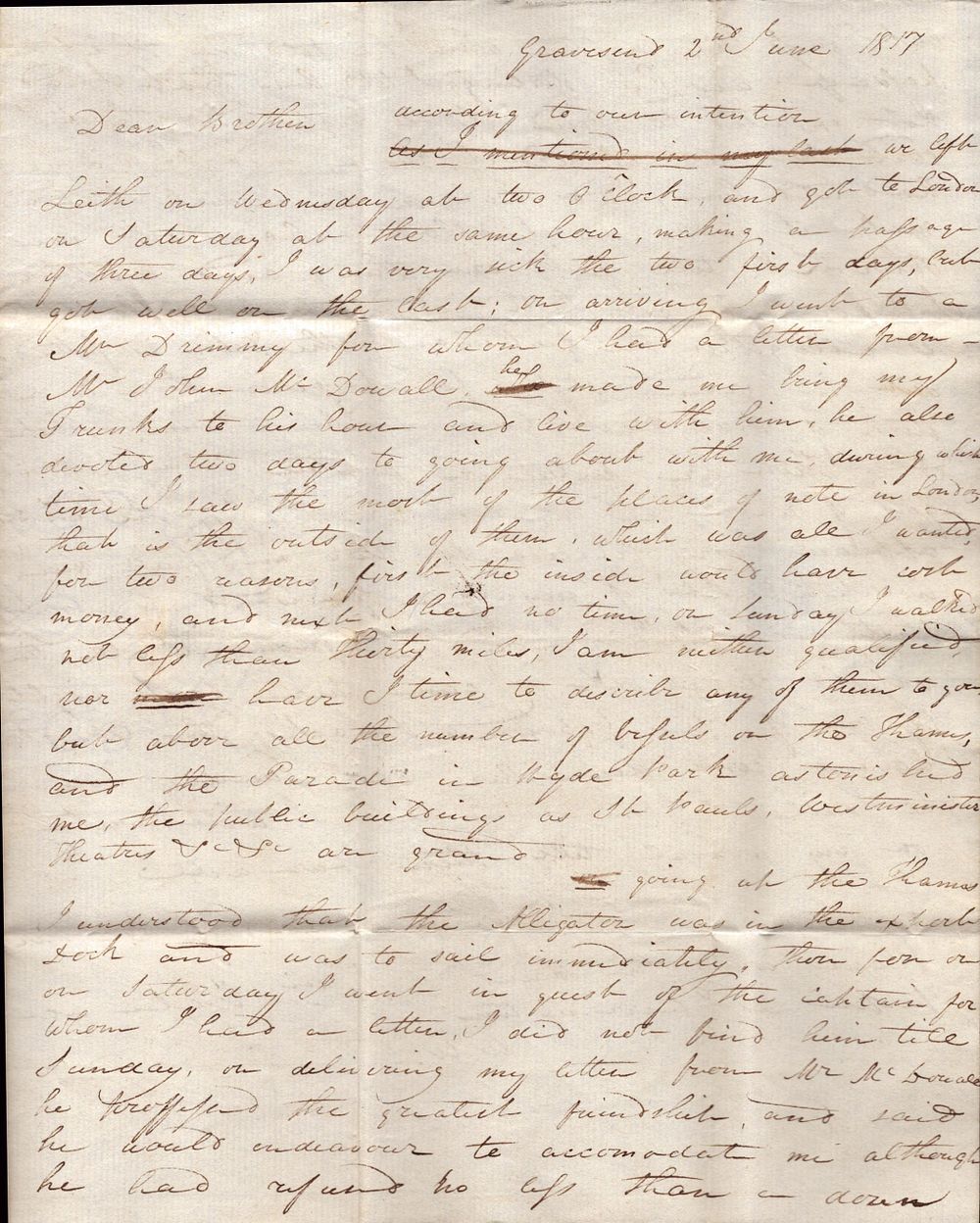 Lot 624: Handwritten Letter from 1817 of Gravesend to Glasgow...