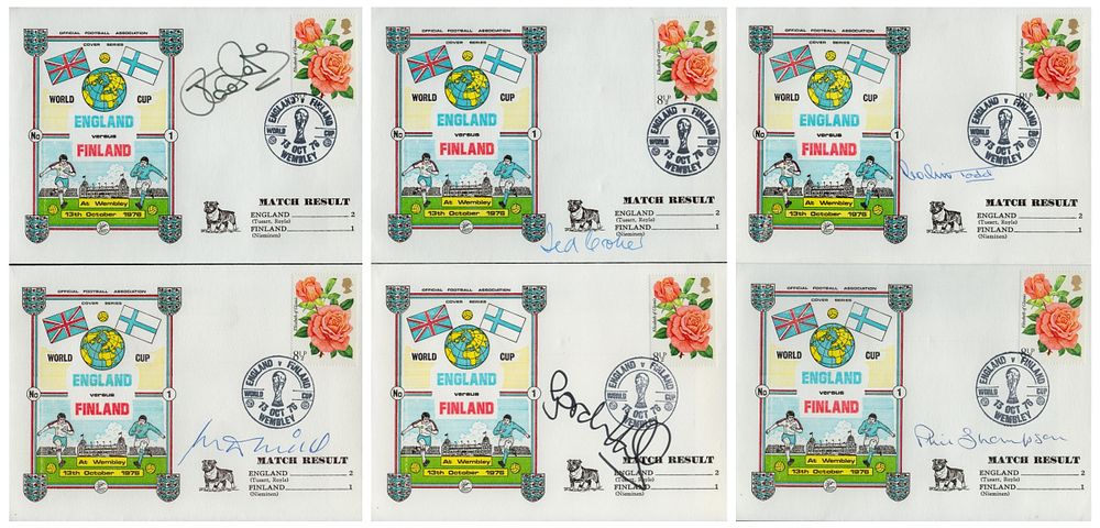Lot 630: Football Collection of 6 signed FDC, signatures such...