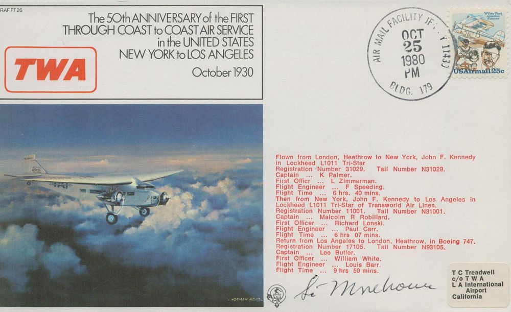 Lot 644: RAF Silas Morehouse signed, TWA, The 50th Anniversary...