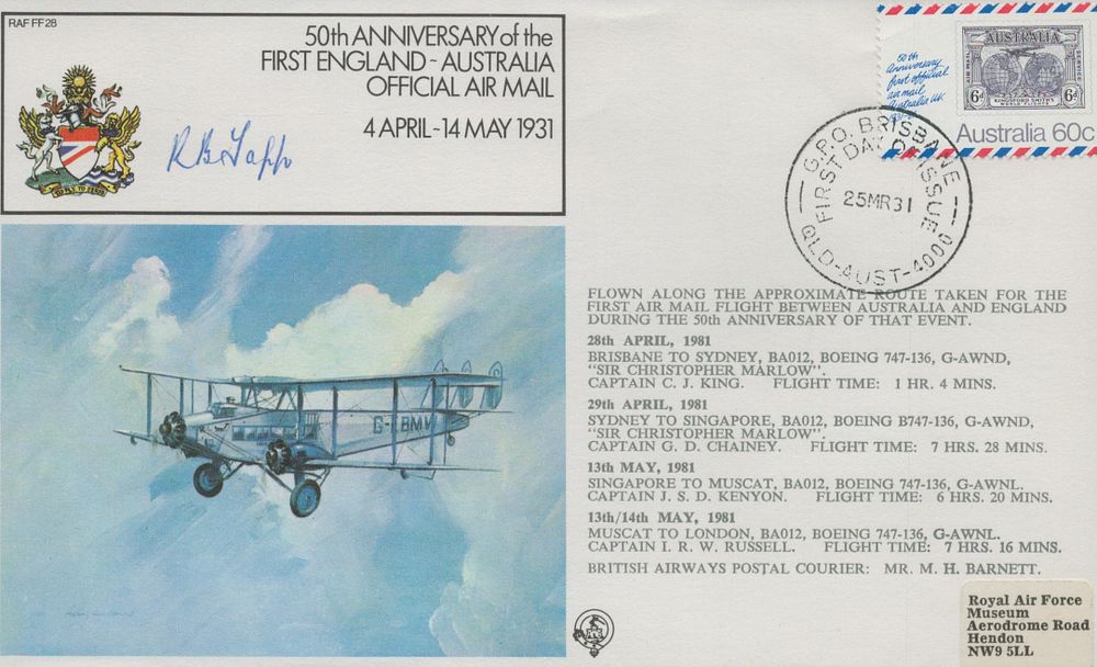 Lot 645: RAF FDC R. B. Tapp signed, 50th Anniversary...