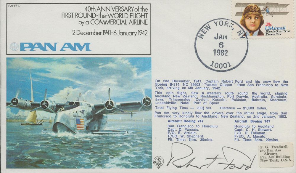 Lot 648: RAF FDC Robert Ford Captain signed, PAN AM...