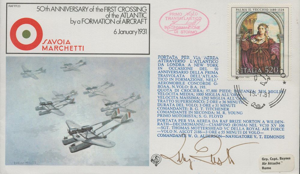 Lot 653: FDC Luigi Questa signed Air Marshal, Savoia Marchetti...