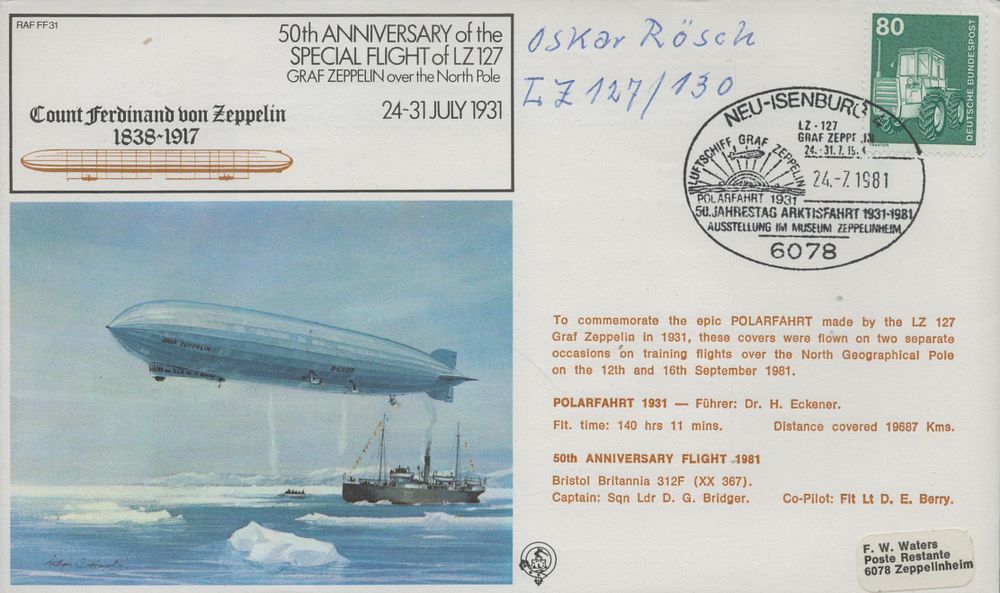 Lot 658: FDC Oskar Rösch signed, Count Ferdinand Von Zeppelin...