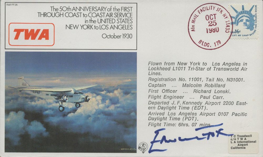 Lot 661: FDC Edward Fox signed, TWA, The 50th Anniversary...