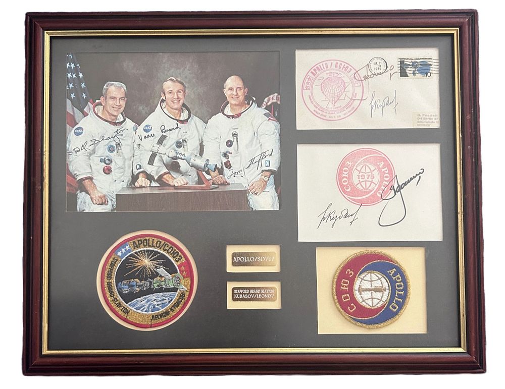 Lot 685: Apollo Soyuz signed presentation piece. Includes autopen signed...