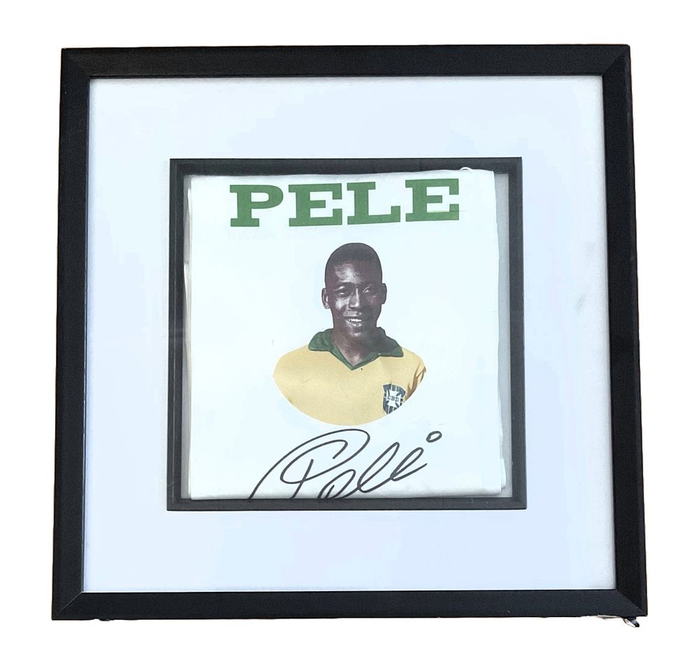 Lot 686: Pele signed pennant. Mounted and framed to approx...