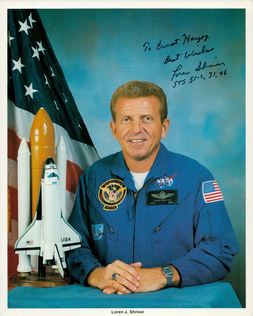 Lot 54: Loren J. Shriver signed 10x8 inch NASA colour...