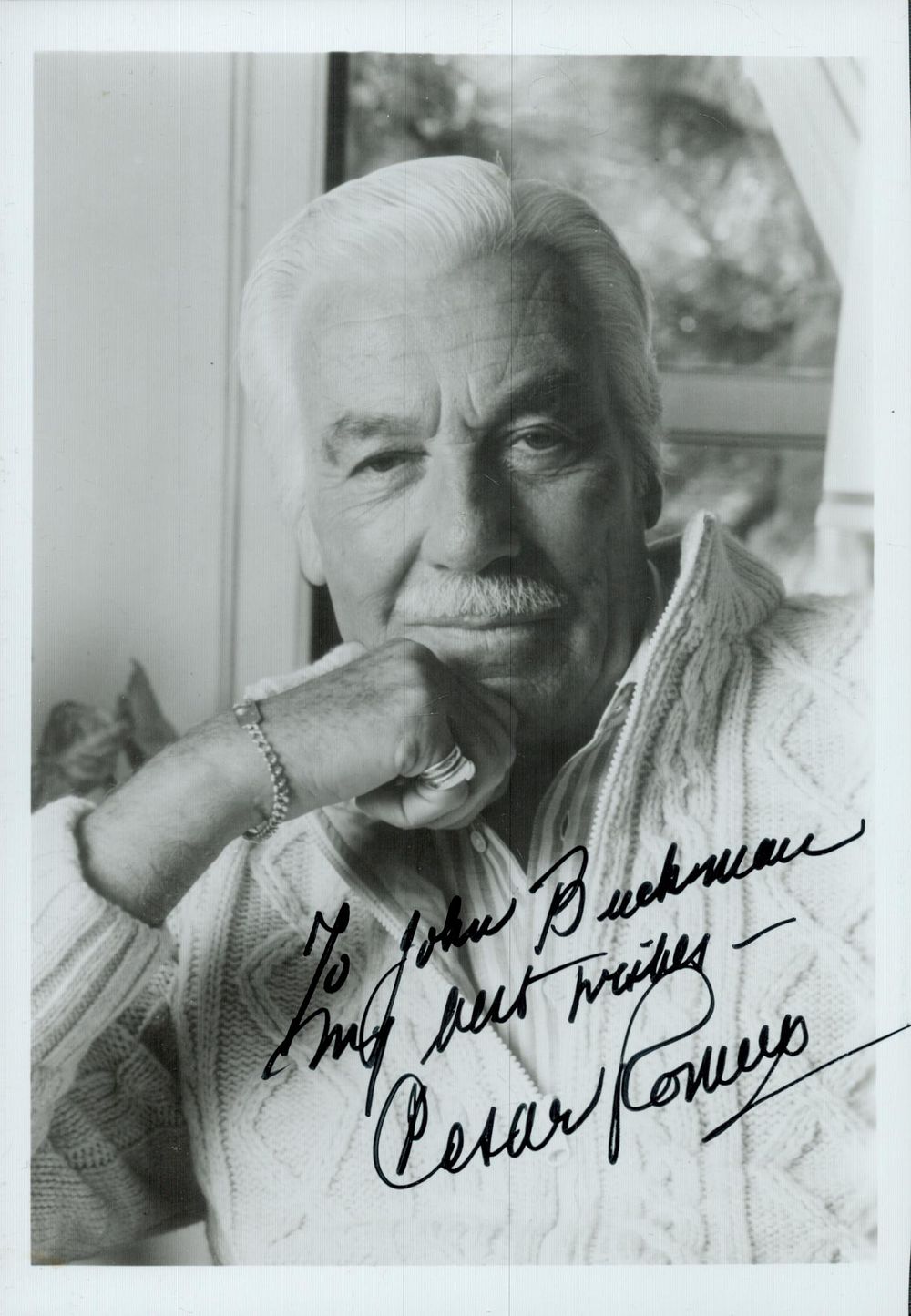 Lot 114: Cesar Romero signed 7x5 inch black and white...