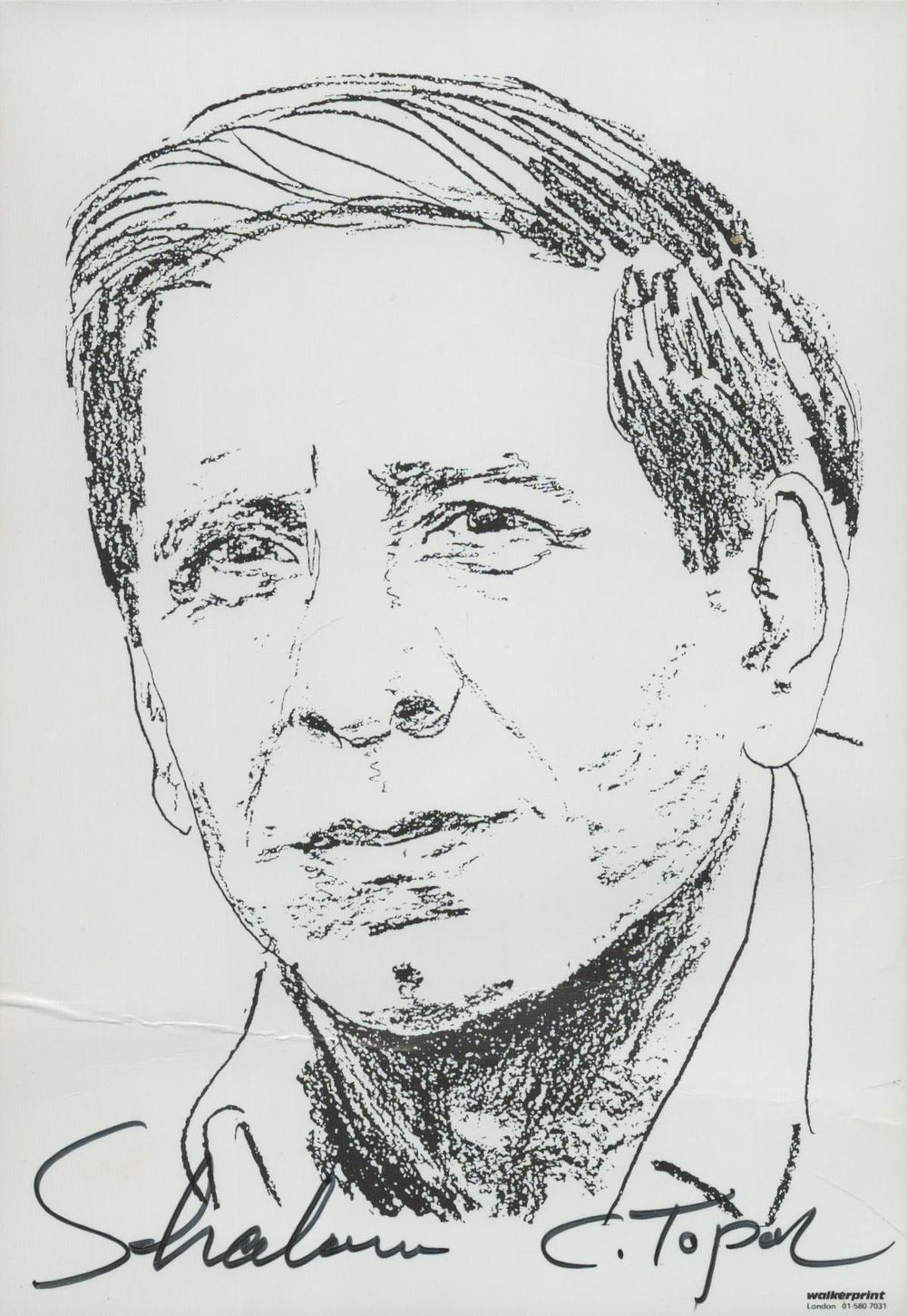 Lot 184: Chaim Topol signed 6x4 black and white illustration...