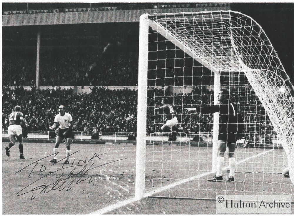 Lot 215: Geoff Hurst signed 12x8 inch black and white...