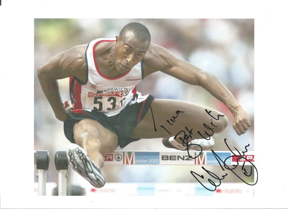 Lot 219: Colin Jackson signed 12x8 inch colour photo. Dedicated....