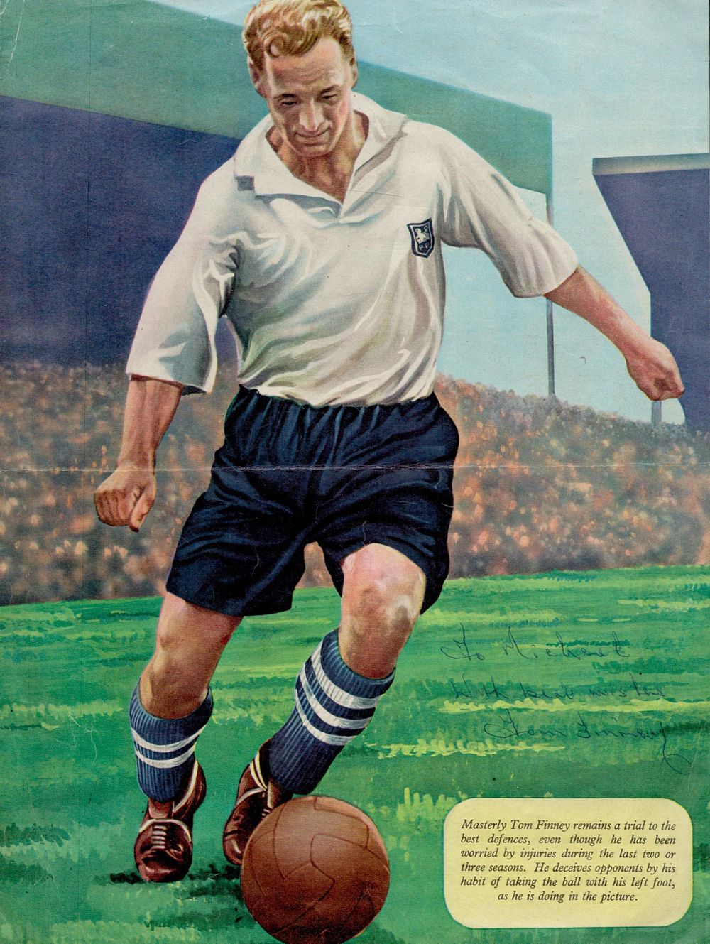 Lot 60: Tom Finney signed 10x8 magazine page dedicated. Good...
