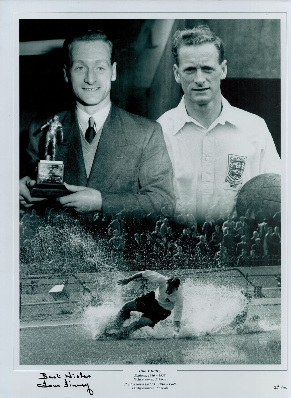Lot 65: Tom Finney signed Black and White Print 16x12...