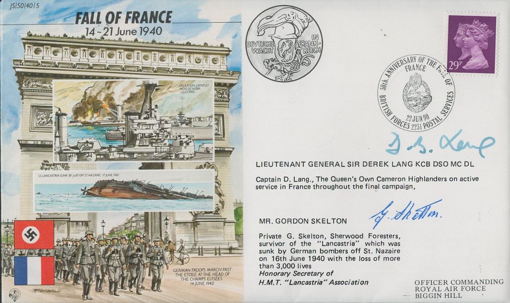Lot 160: Lt Gen D Lang DSO MC, Lancastria survivor...