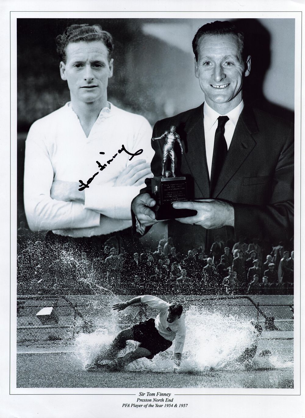 Lot 175: Sir Tom Finney signed 16x12 inch black and...