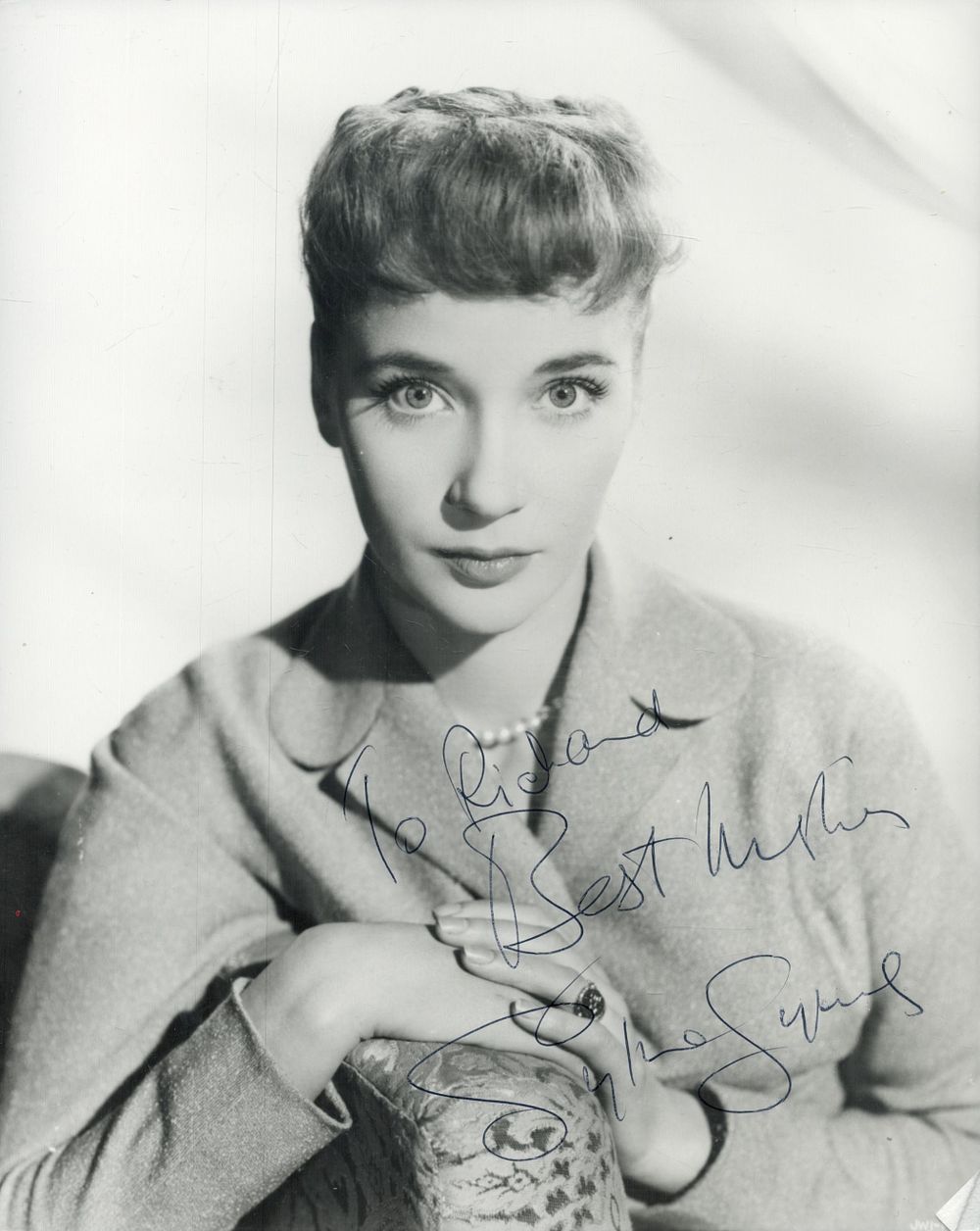 Lot 228: Sylvia Syms signed 10x8 black and white photo....