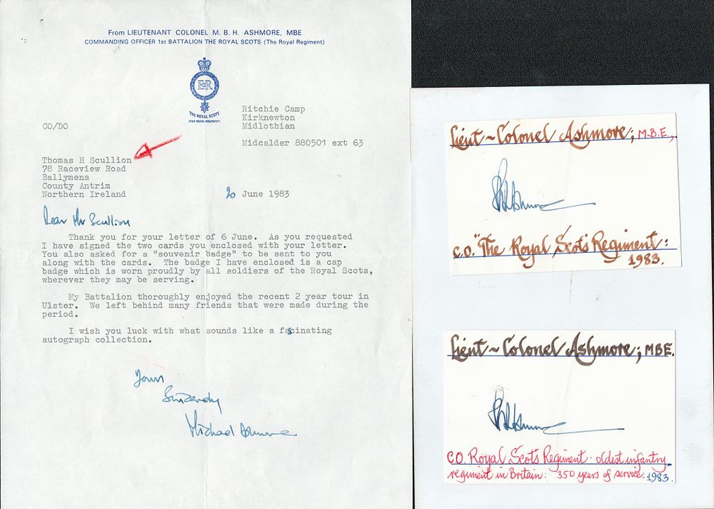 Lot 234: Lieutenant Colonel M B H Ashmore MBE TLS...