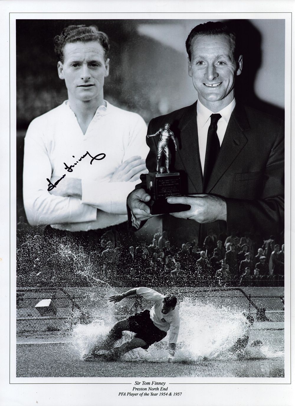 Lot 260: Tom Finney signed 16x12inch black and white montage...