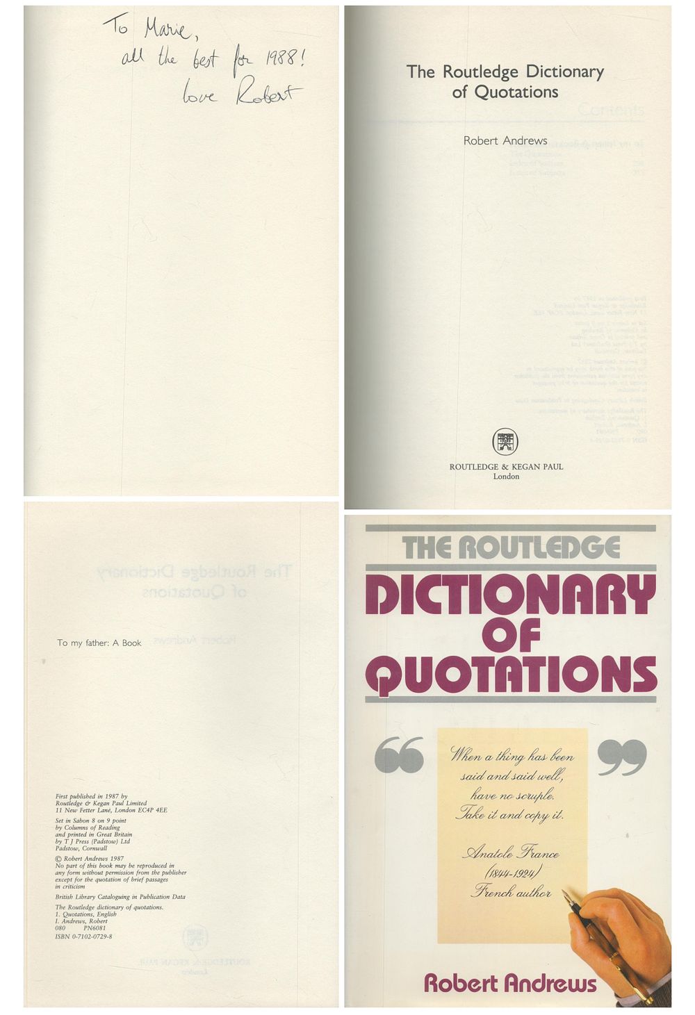 Lot 284: The Routledge Dictionary of Quotations by Robert Andrews...