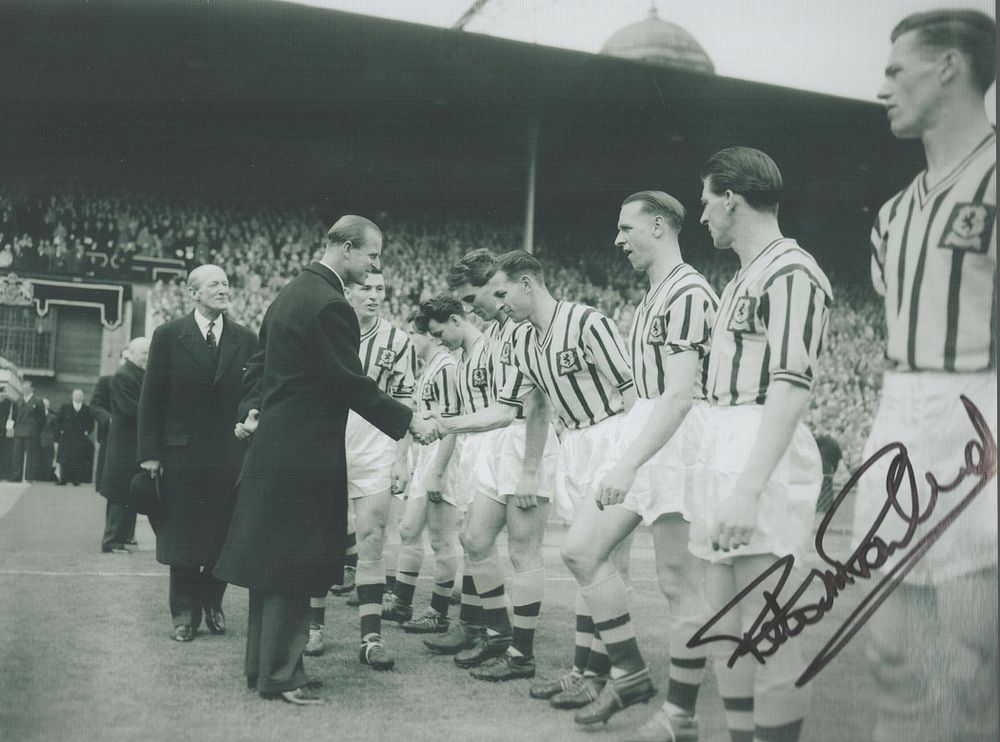 Lot 311: Peter McParland signed 6x8inch black and white photo....