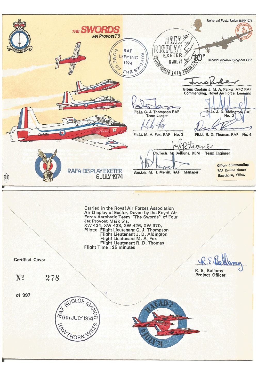 Lot 354: Swords Air Display team cover flown and signed...